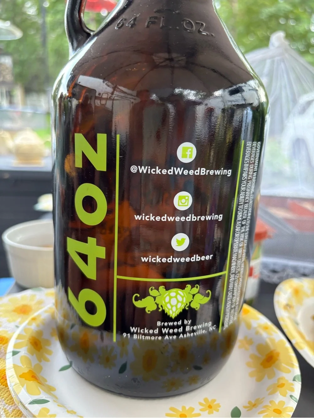 Amber Glass Growler - Lime Green Logo